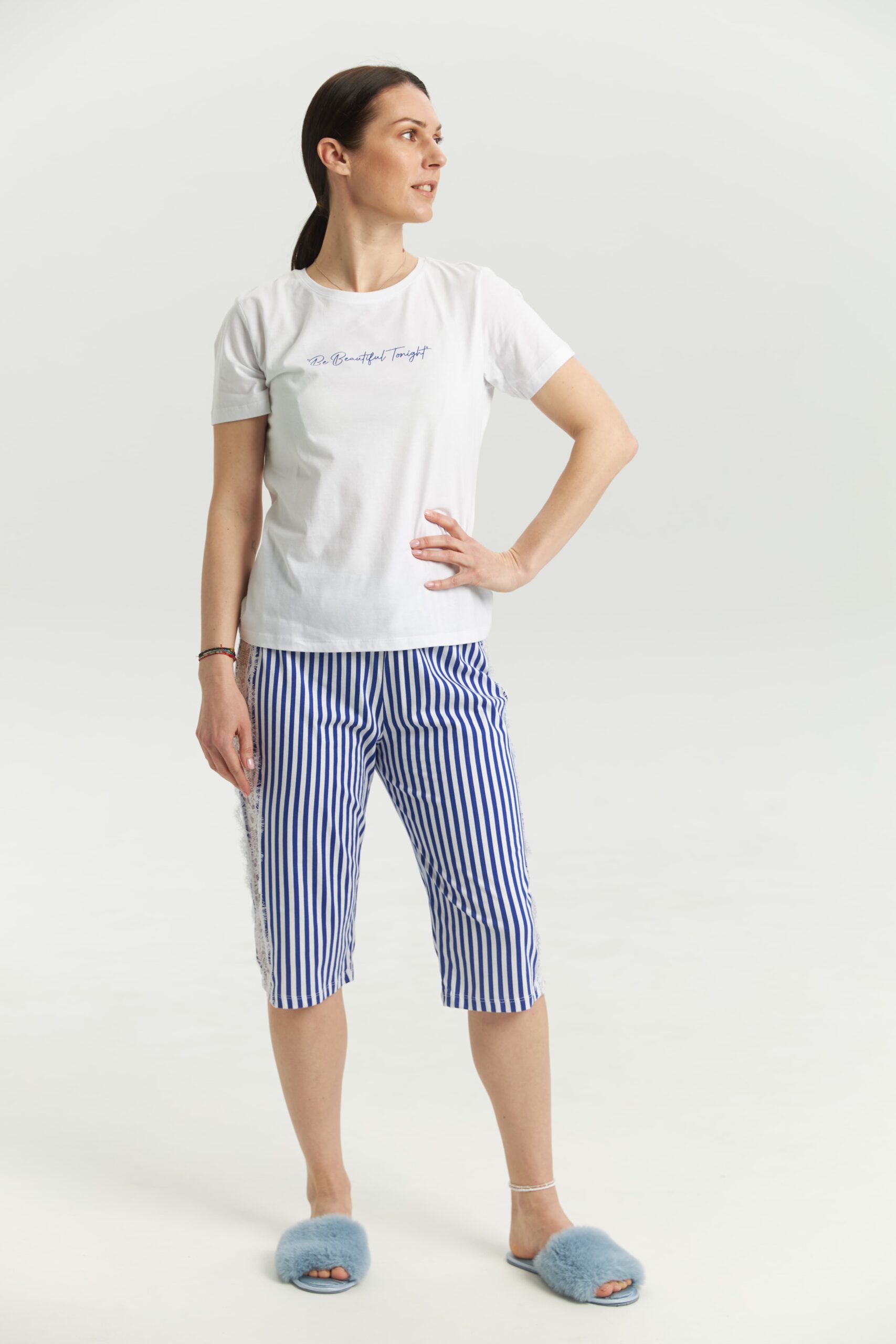 Pijama damă cu imprimeu și mânecă scurtă din 100% bumbac, M–3XL – Bumbăcel Moldova