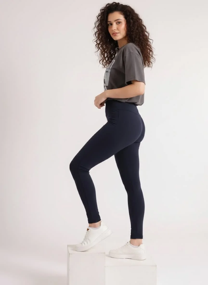 leggings dama albastre bumbac lycra talie elastica Bumbacel Moldova