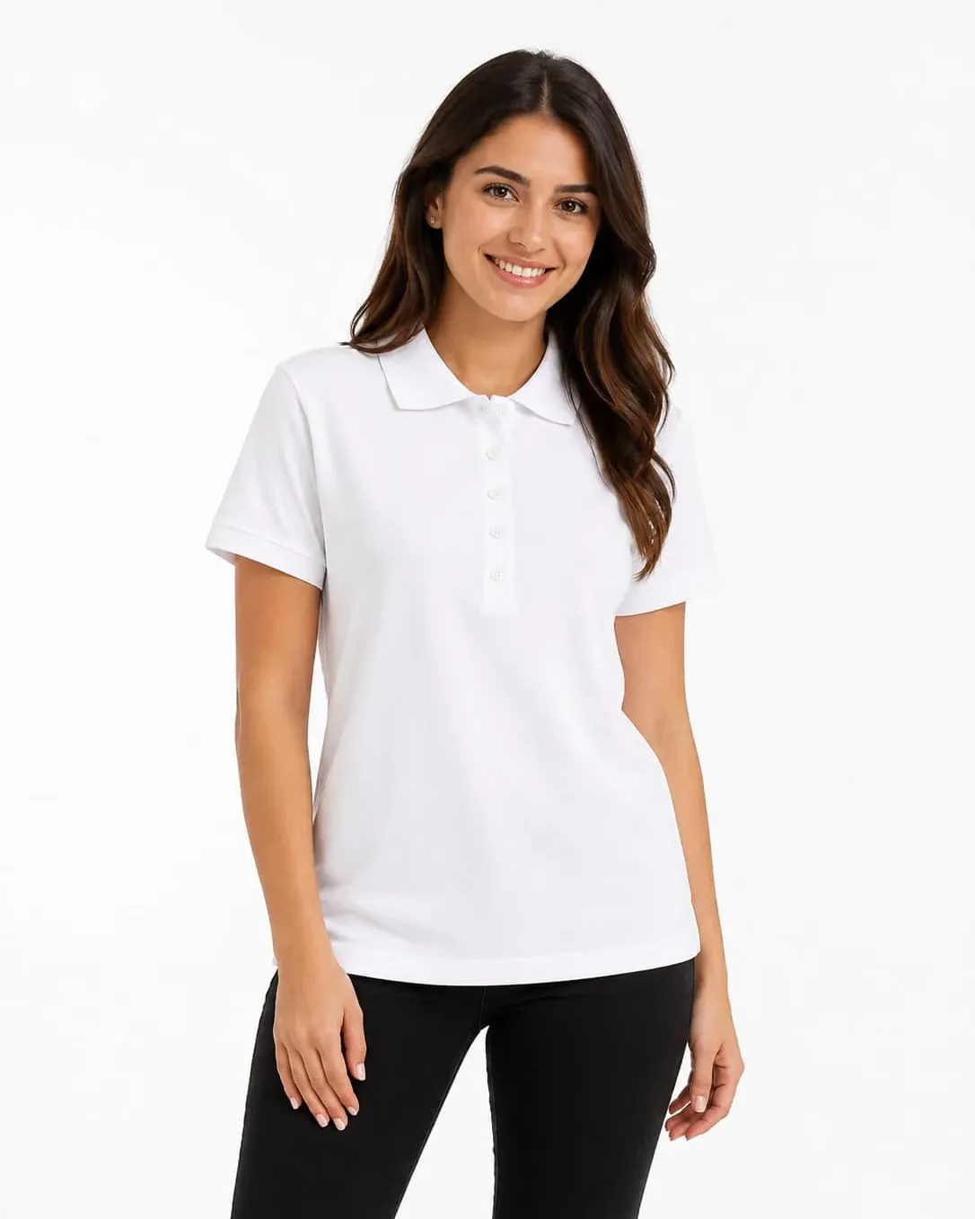 Tricou polo damă alb uniton din 100% bumbac natural mărimi M–3XL – Bumbăcel Moldova