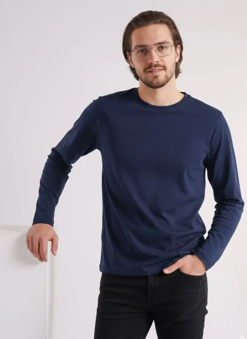 Maletă bărbat albastru uniton 100% bumbac, mânecă lungă, S–3XL – Bumbăcel Moldova