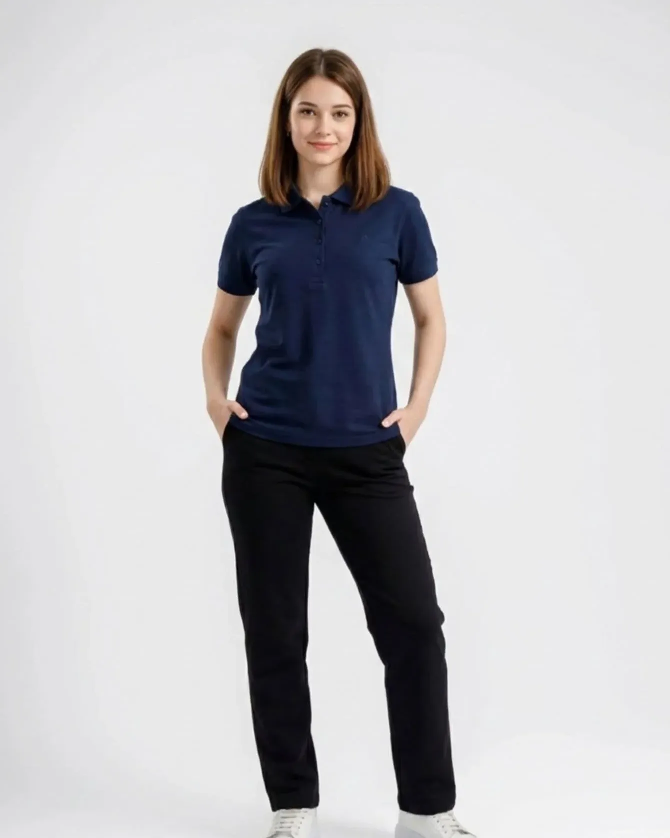 Tricou polo damă albastru uniton din 100% bumbac natural mărimi M–4XL – Bumbăcel Moldova