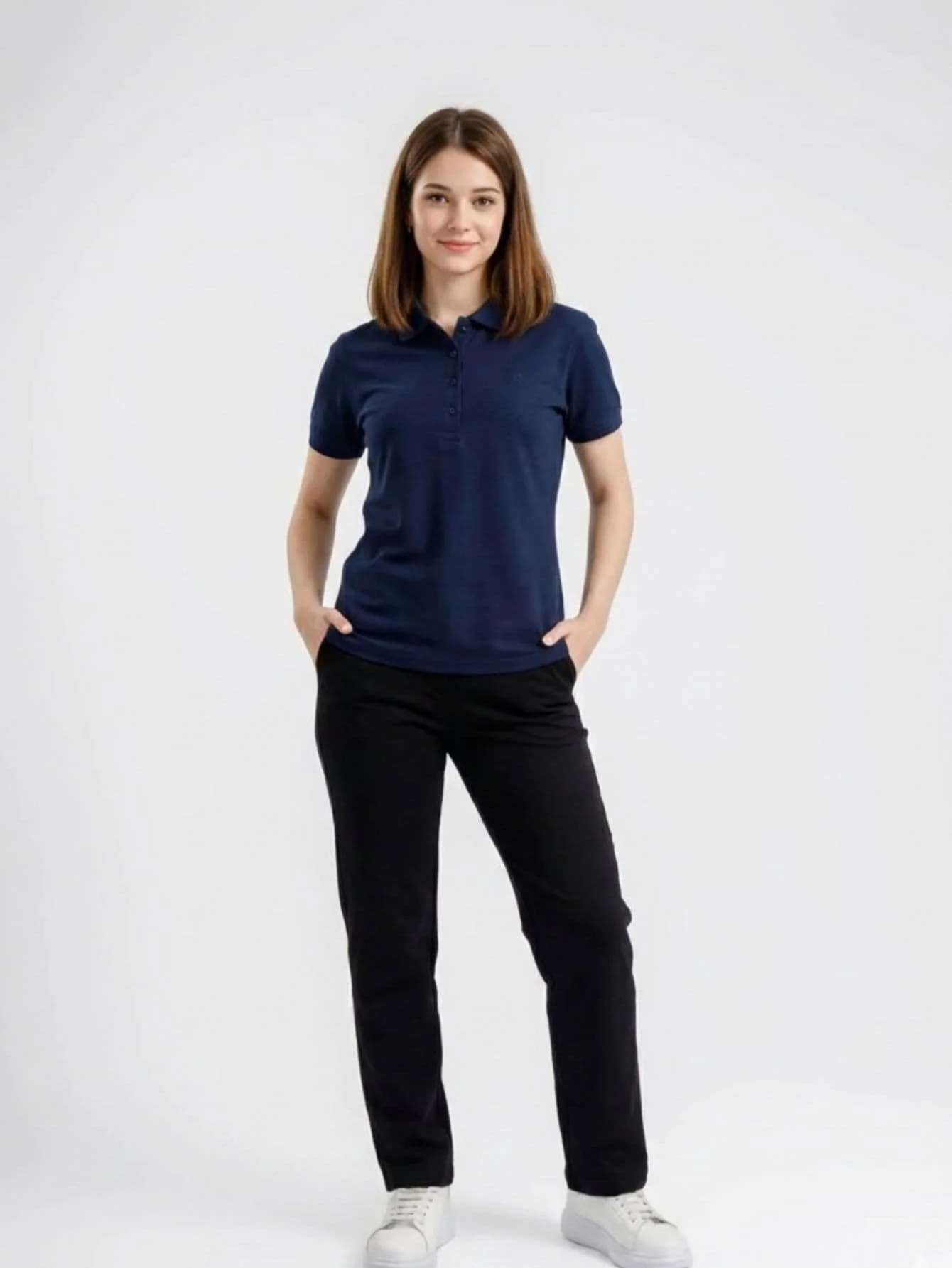 Tricou polo damă albastru uniton din 100% bumbac natural mărimi M–4XL – Bumbăcel Moldova