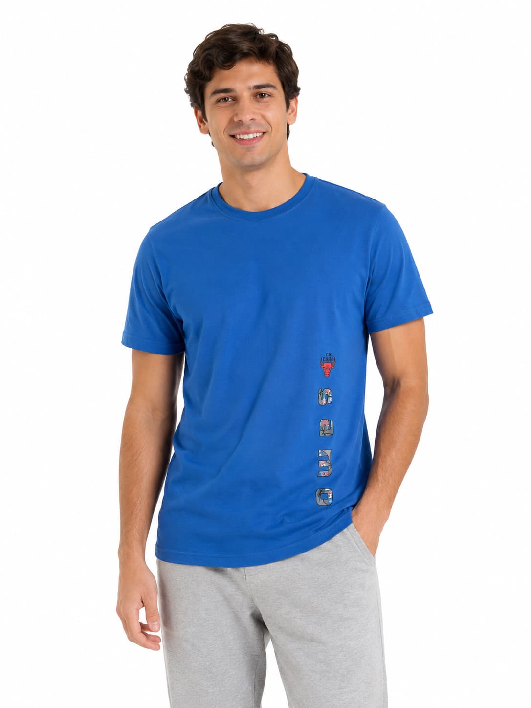 Tricou bărbați albastru uniton cu decolteu rotund din 100% bumbac, S–XXL – Bumbăcel Moldova