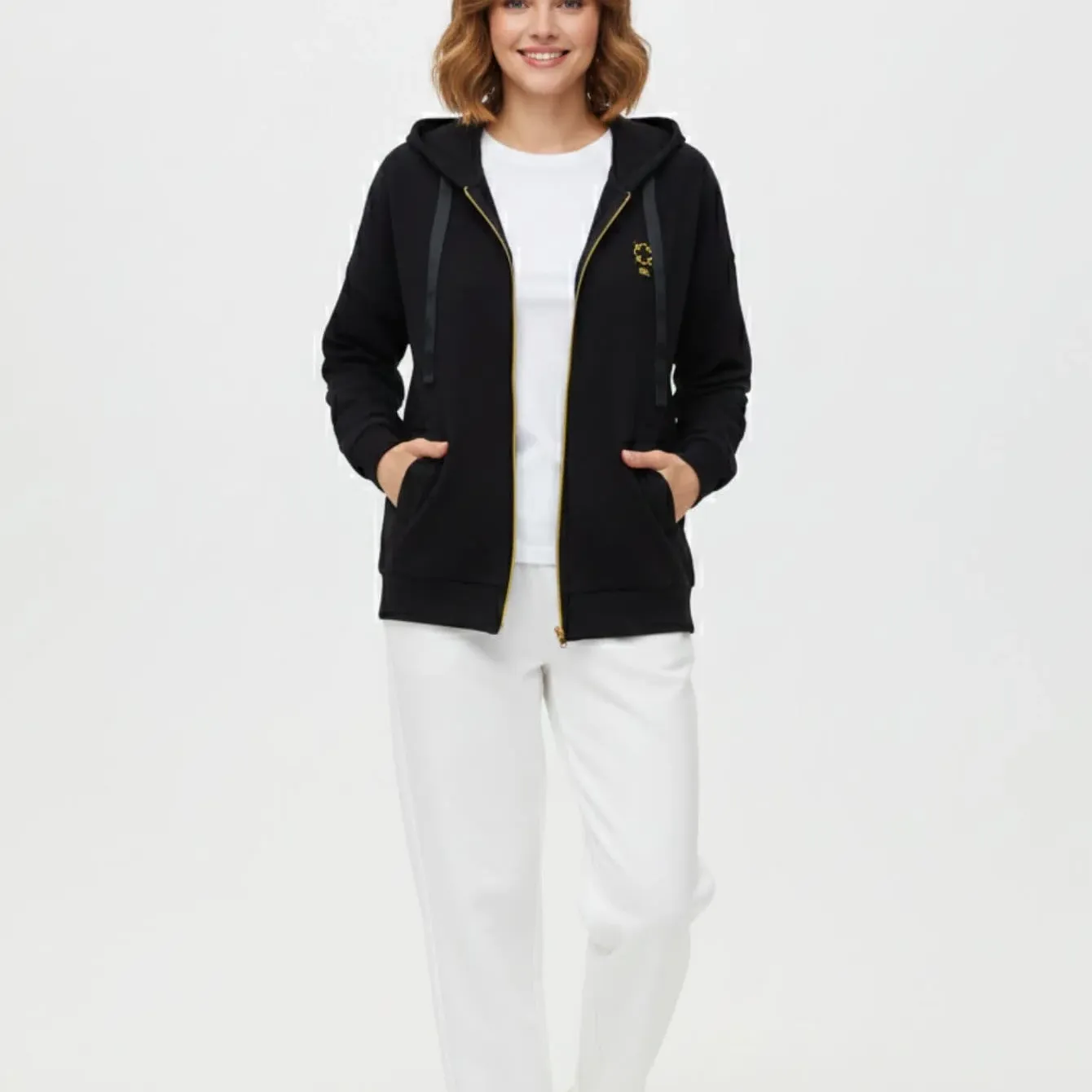 Hanorac damă negru cu fermoar și glugă din 100% bumbac, S–3XL – Bumbăcel Moldova