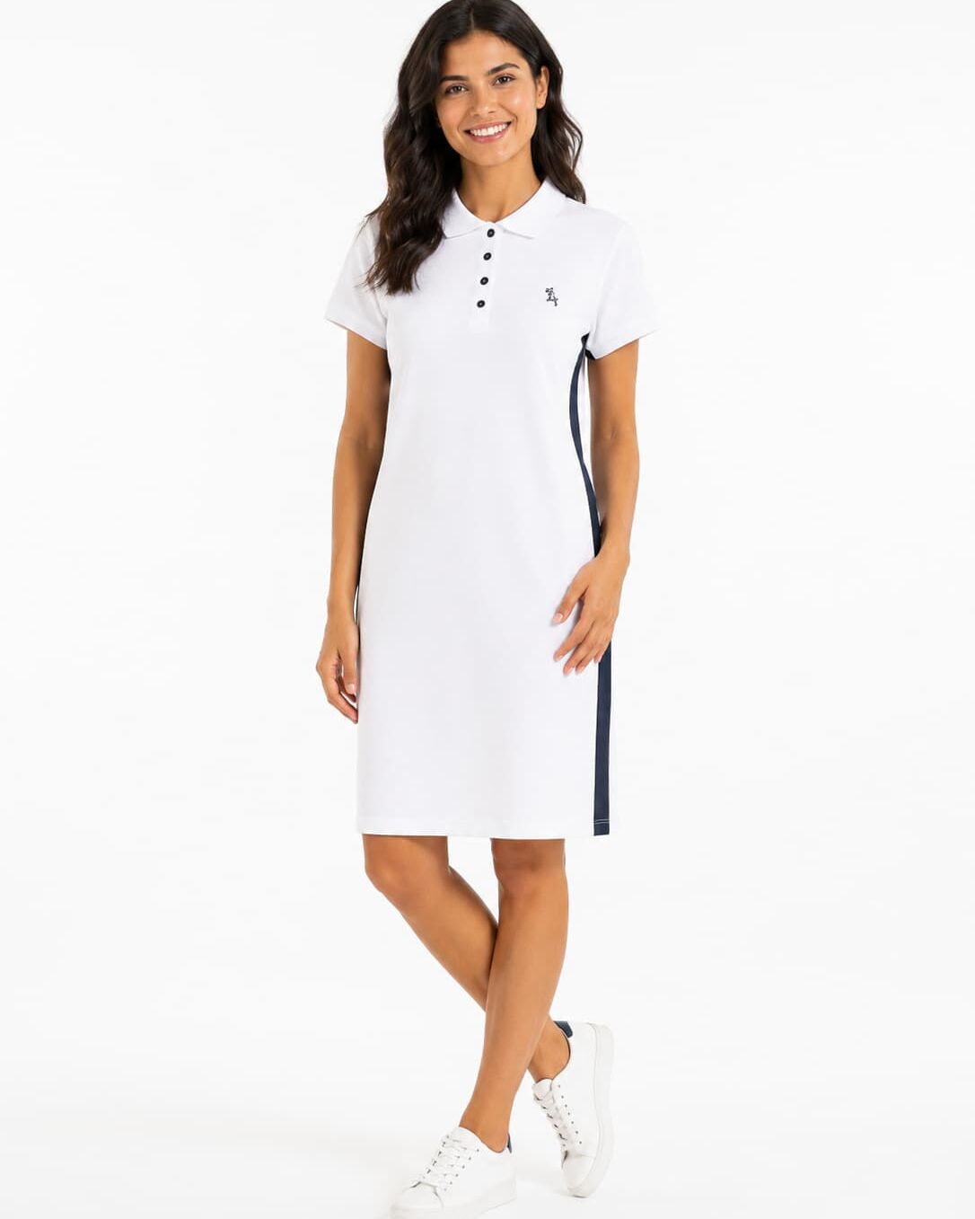 Rochie polo damă albă cu mânecă scurtă din 100% bumbac, S–XXL – Bumbăcel Moldova