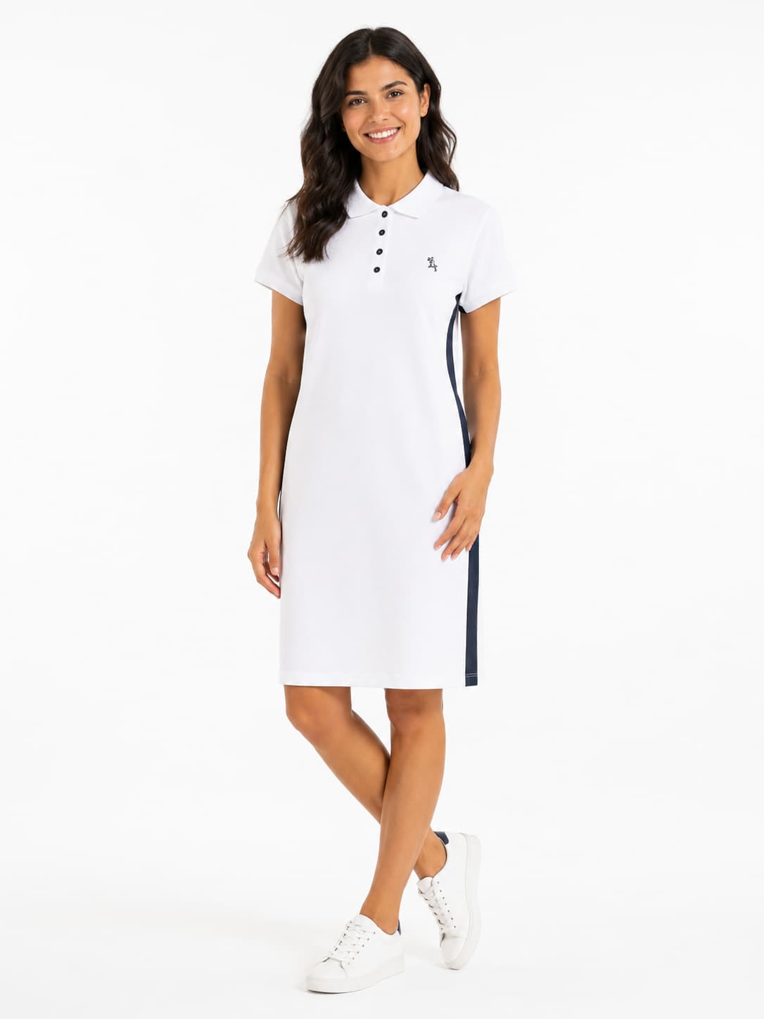 Rochie polo damă albă cu mânecă scurtă din 100% bumbac, S–XXL – Bumbăcel Moldova