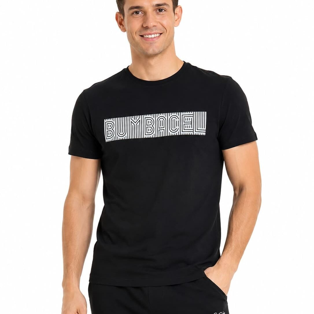 tricou bărbați negru cu imprimeu din 92% bumbac elastan – Bumbăcel Moldova