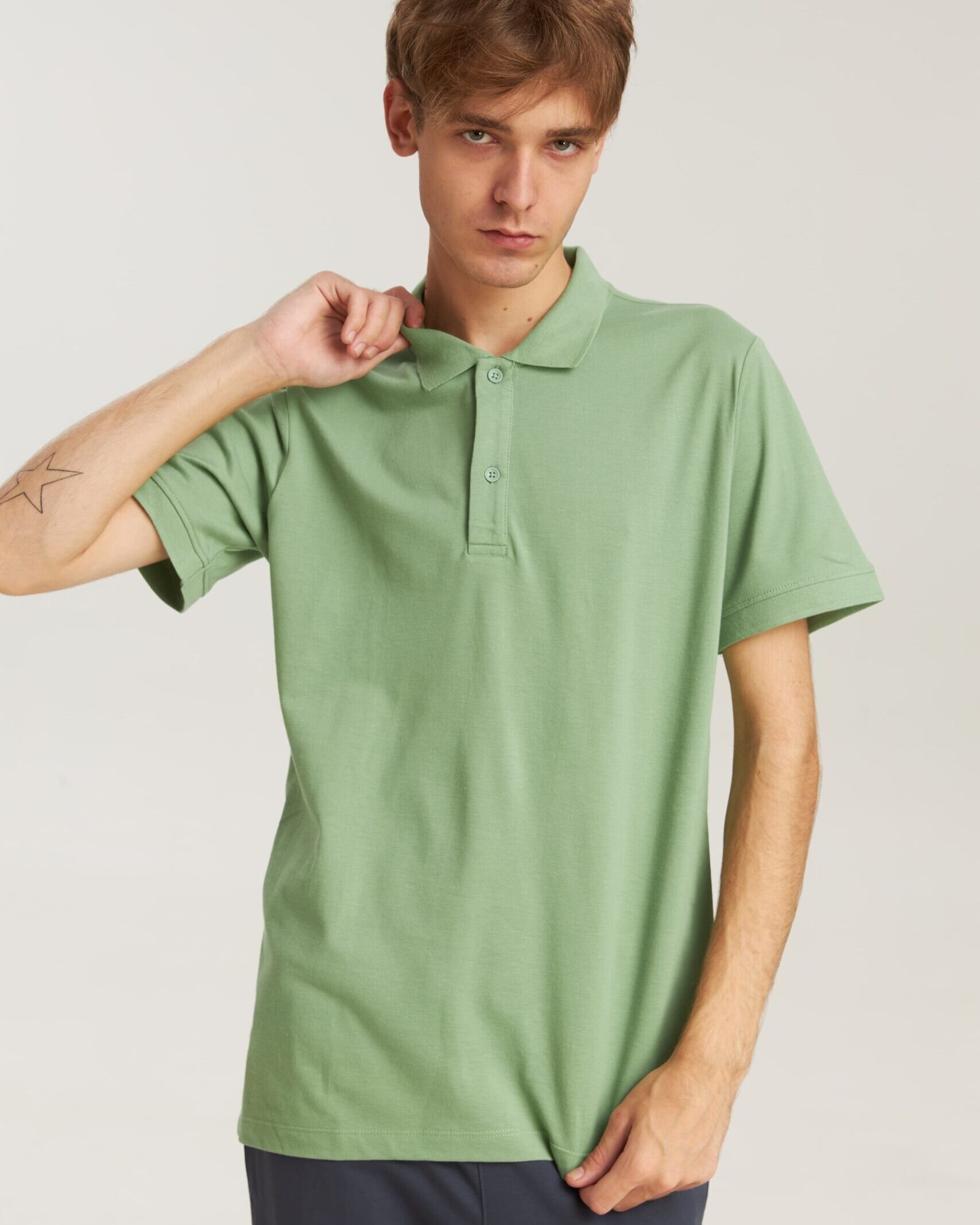 Polo bărbați verde bumbac natural