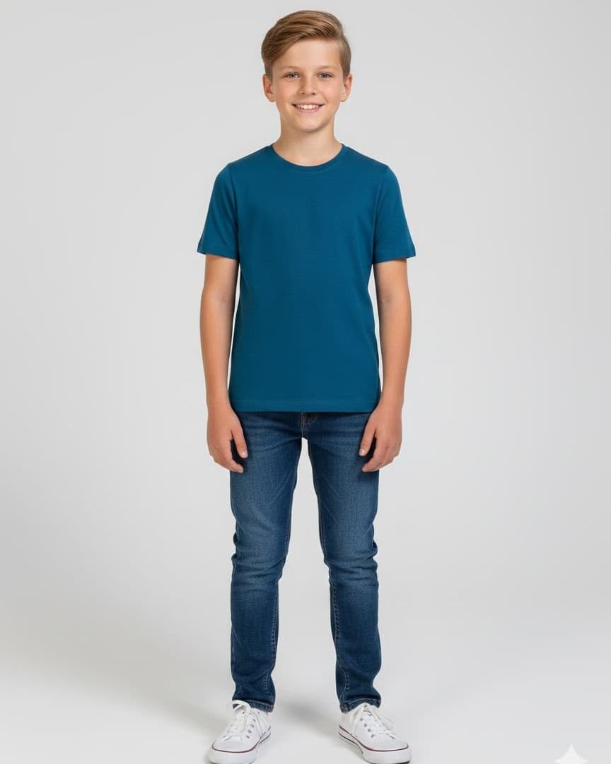 Tricou unisex copii albastru 100% bumbac, 3–14 ani – Bumbăcel Moldova