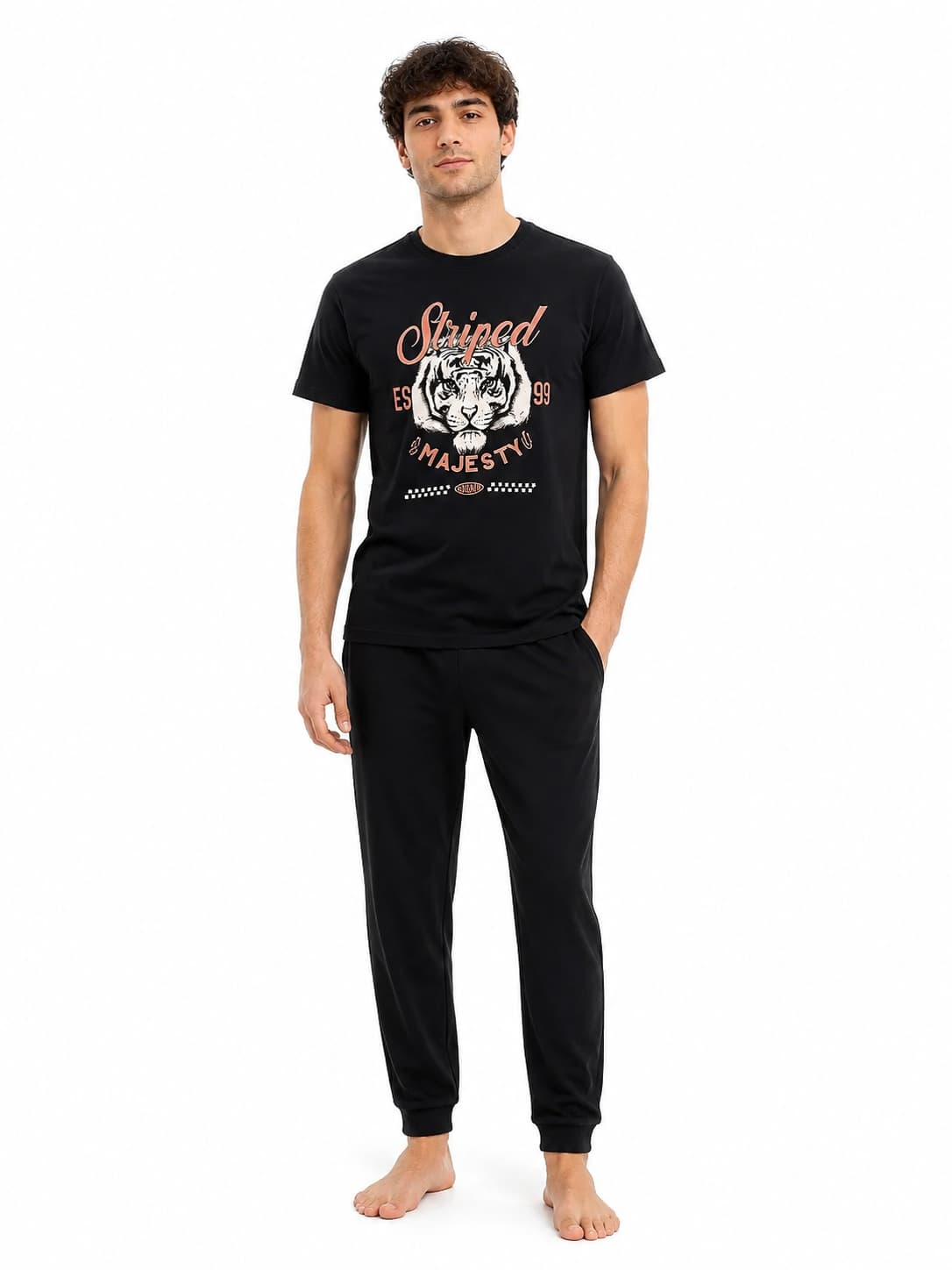 Tricou bărbați negru cu imprimeu din bumbac cu elastan, M–3XL – Bumbăcel Moldova