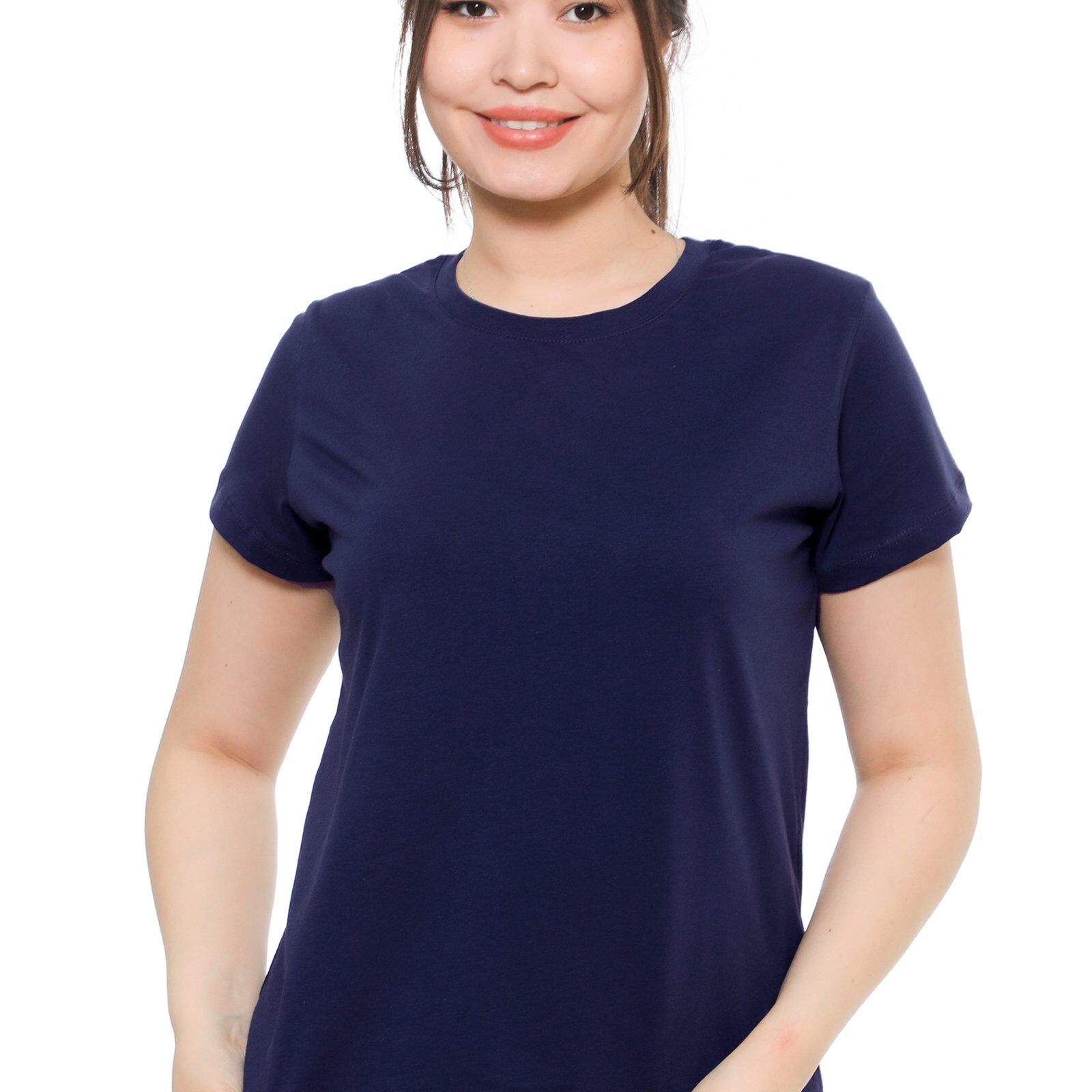 Tricou damă albastru uniton cu decolteu rotund din bumbac, M–XXL – vedere frontală – Bumbăcel Moldova