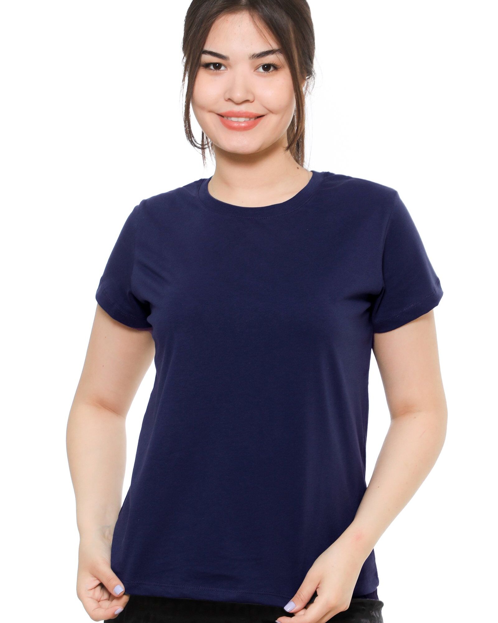 Tricou damă albastru uniton cu decolteu rotund din bumbac, M–XXL – vedere frontală – Bumbăcel Moldova