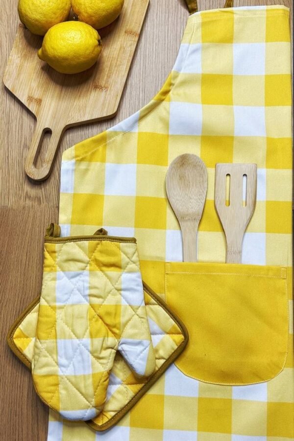 Mănușă și suport oală Yellow and White Columns