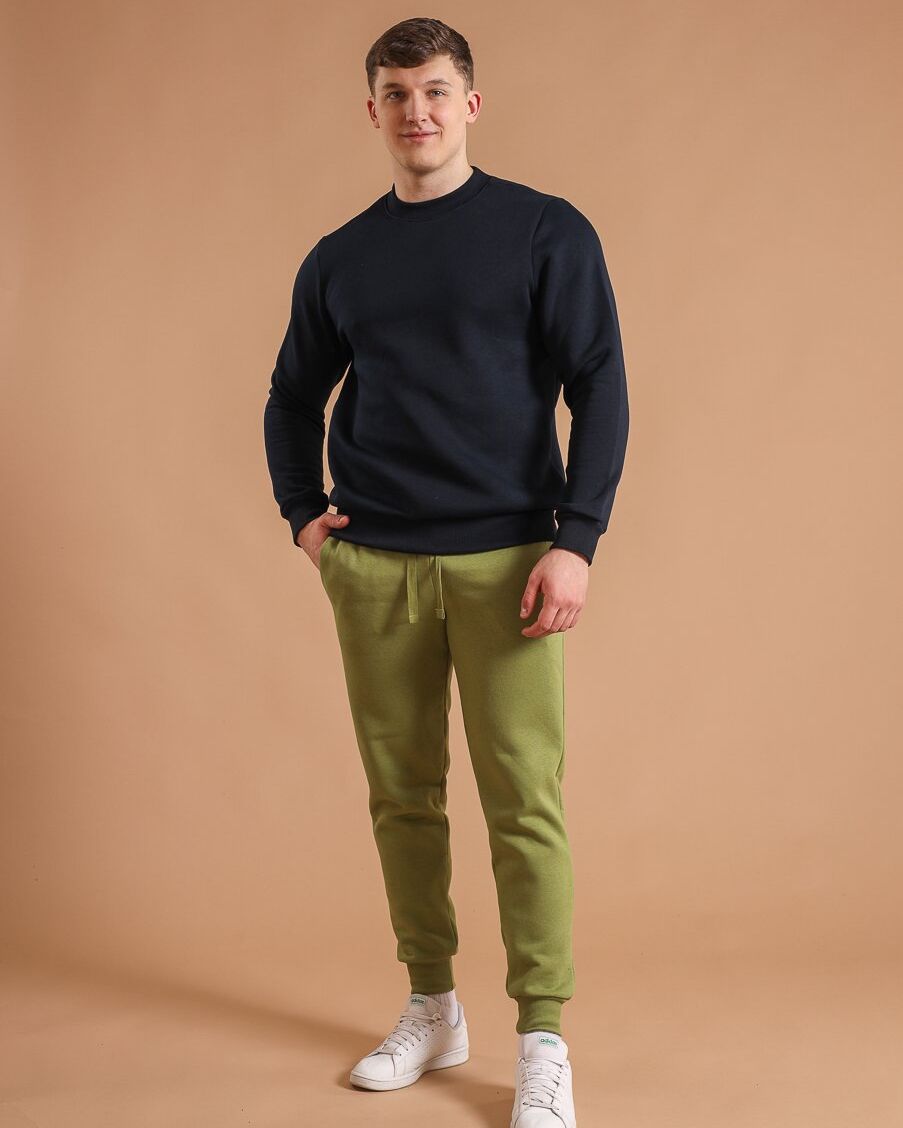 Pantaloni bărbați verde casual din bumbac, M–XXL – vedere frontală – Bumbăcel Moldova