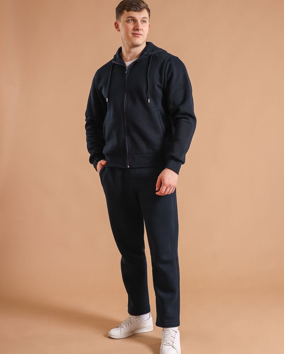 Pantaloni sport bărbați albaștri cu talie elastică din bumbac – Bumbăcel Moldova