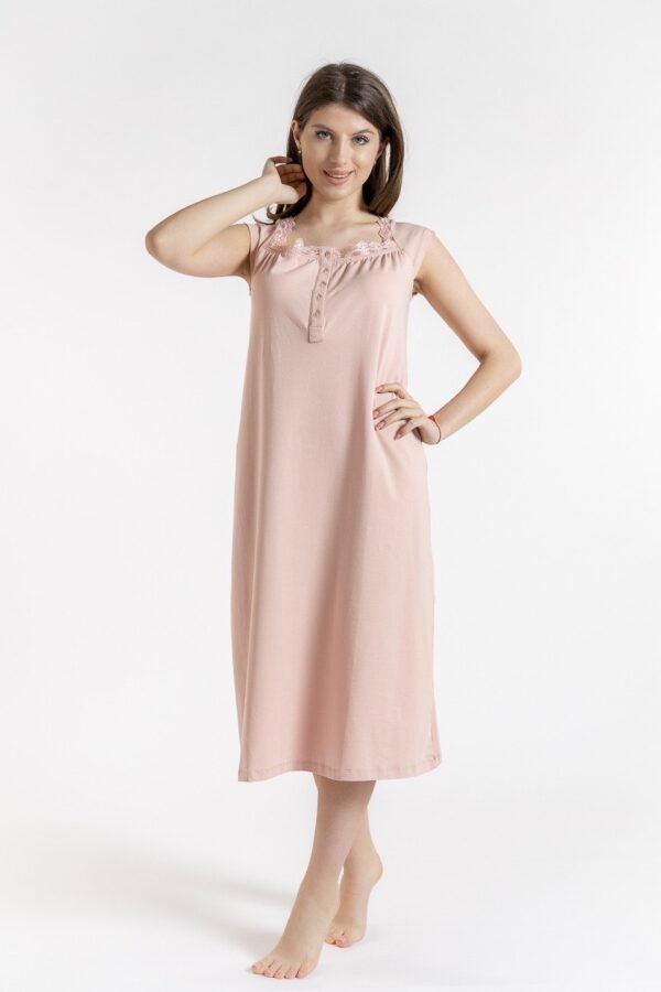 Cămașă de noapte damă uniton lungă cu mânecă scurtă din bumbac
