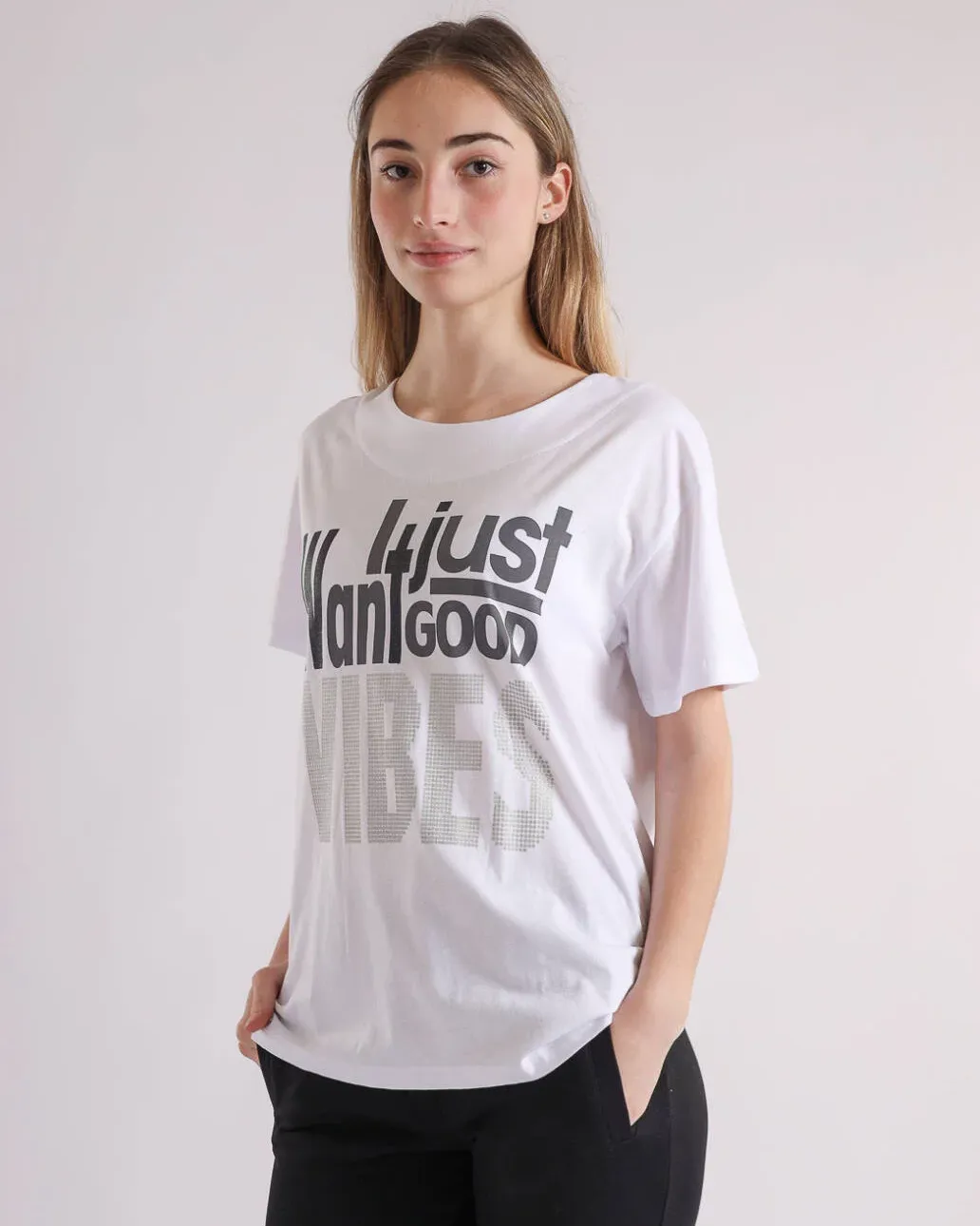 Tricou damă alb cu imprimeu din bumbac, vedere frontală – Bumbăcel Moldova