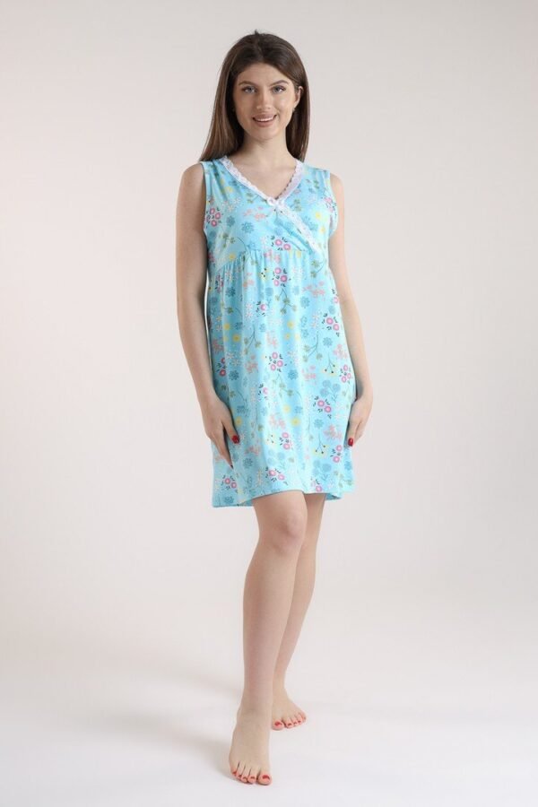 Cămașă de noapte damă scurtă cu imprimeu și mânecă scurtă din bumbac