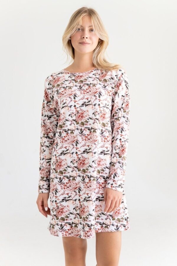 Cămașă de noapte damă cu imprimeu și mânecă lungă din bumbac