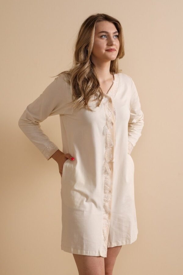 Cămașă de noapte damă scurtă uniton cu mânecă lungă din bumbac