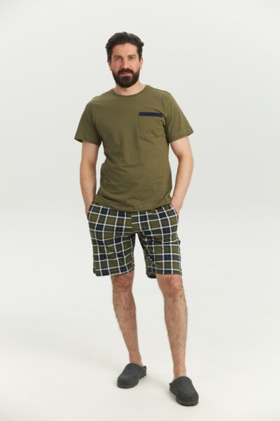 Pijama bărbați mânecă scurtă imprimeu Verde bumbac, S–3XL | #iChooseEco | Bumbăcel