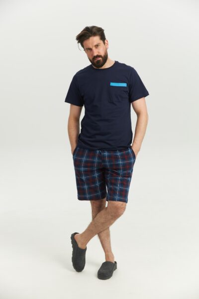 Pijama bărbați mânecă scurtă imprimeu Albastru bumbac, S–3XL | #iChooseEco | Bumbăcel