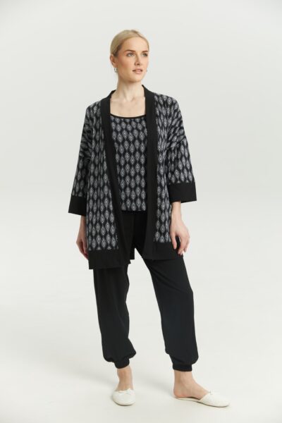 Set damă Negru 3 piese: capot + tricou + pantaloni 100% bumbac | #iChooseEco | Bumbăcel