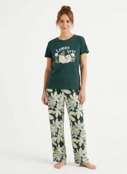 pijama femei bumbac maneca scurta imprimeu roz Bumbacel Moldova