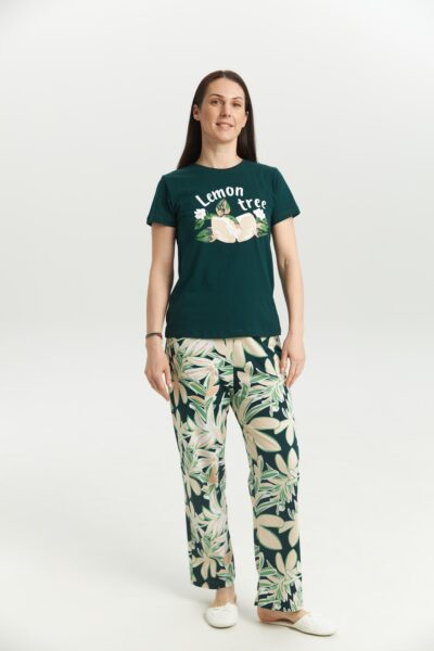 Pijama Femei Bumbac Mânecă Scurtă cu Imprimeu Roz | S–3XL | Bumbăcel