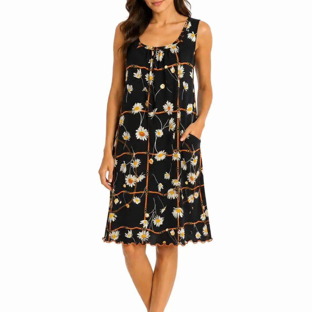 Rochie damă neagră cu imprimeu floral și buzunare din 100% bumbac, M–3XL – Bumbăcel Moldova