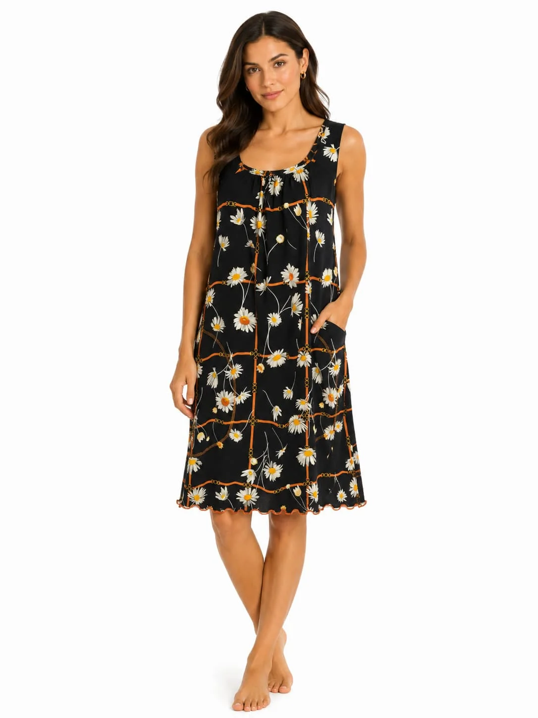 Rochie damă neagră cu imprimeu floral și buzunare din 100% bumbac, M–3XL – Bumbăcel Moldova