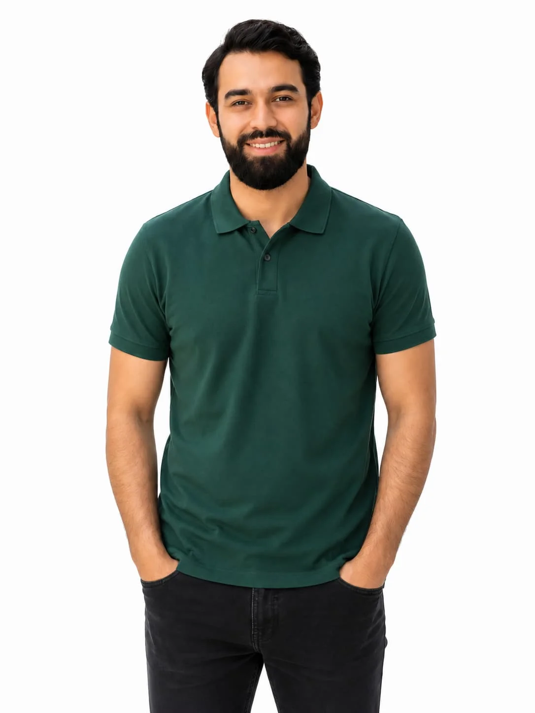 Tricou polo bărbați verde închis din 100% bumbac Pike, XS–3XL – Bumbăcel Moldova