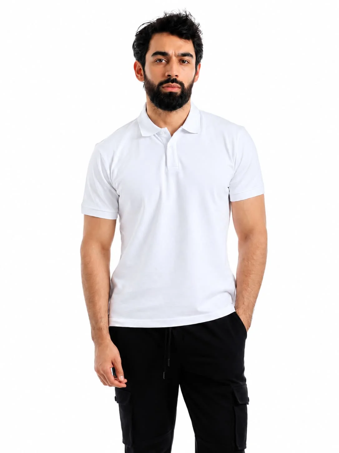 Tricou polo bărbați alb din 100% bumbac Pike cu guler și nasturi, XS–3XL – Bumbăcel Moldova