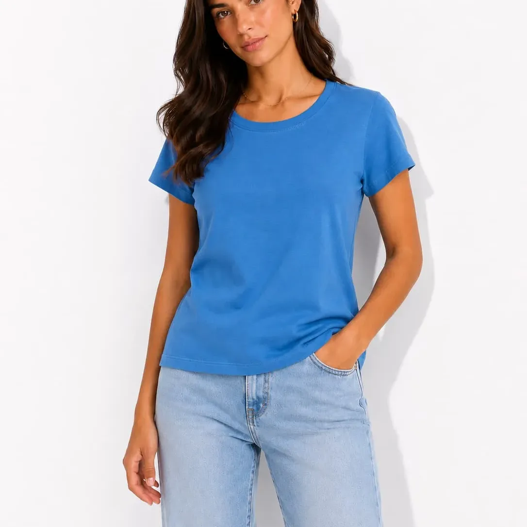 Tricou damă albastru casual uniton din bumbac cu elastan, S–3XL – Bumbăcel Moldova