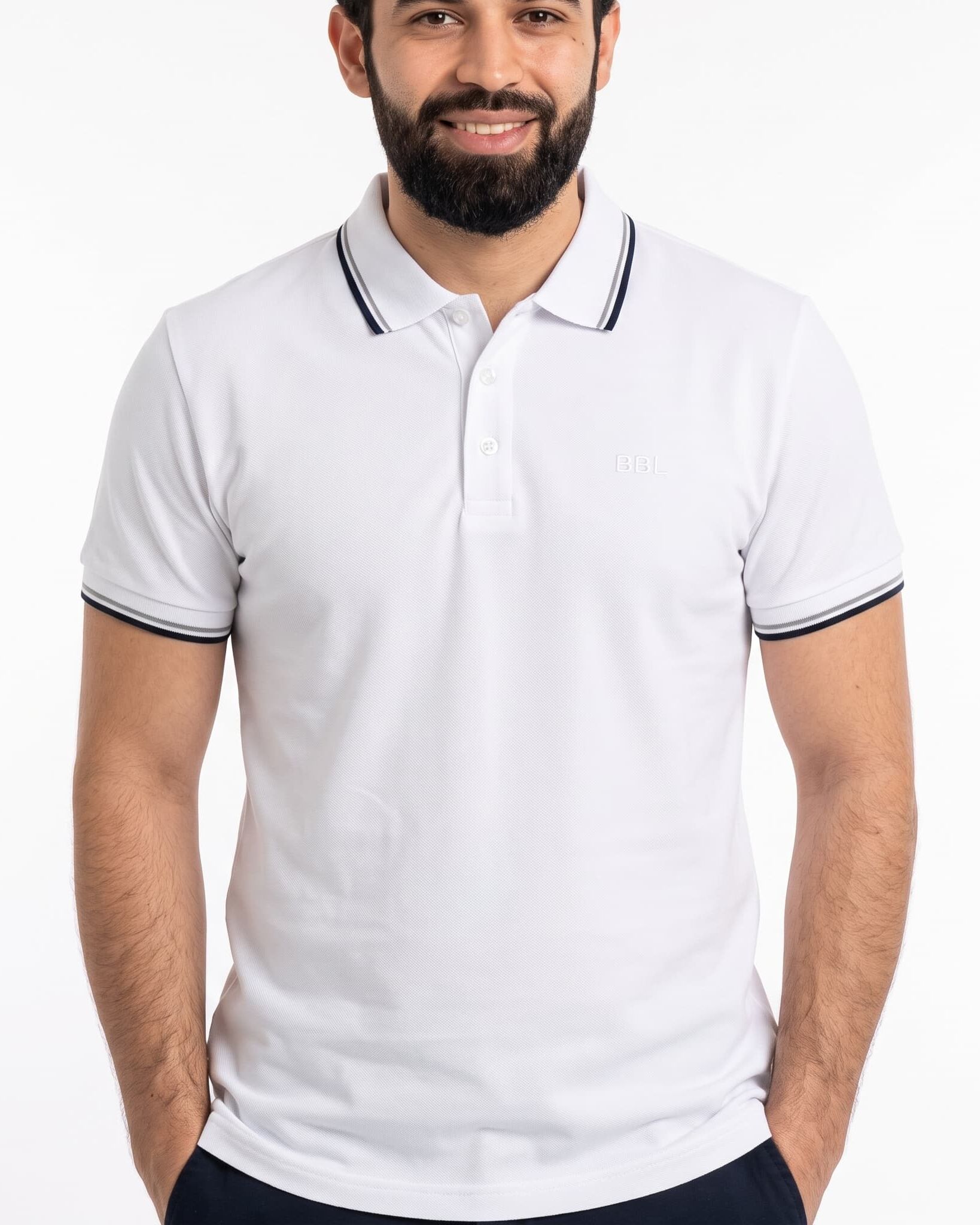 Tricou polo bărbați alb din bumbac Pike, S-XXL – Bumbăcel Moldova (vedere frontală)