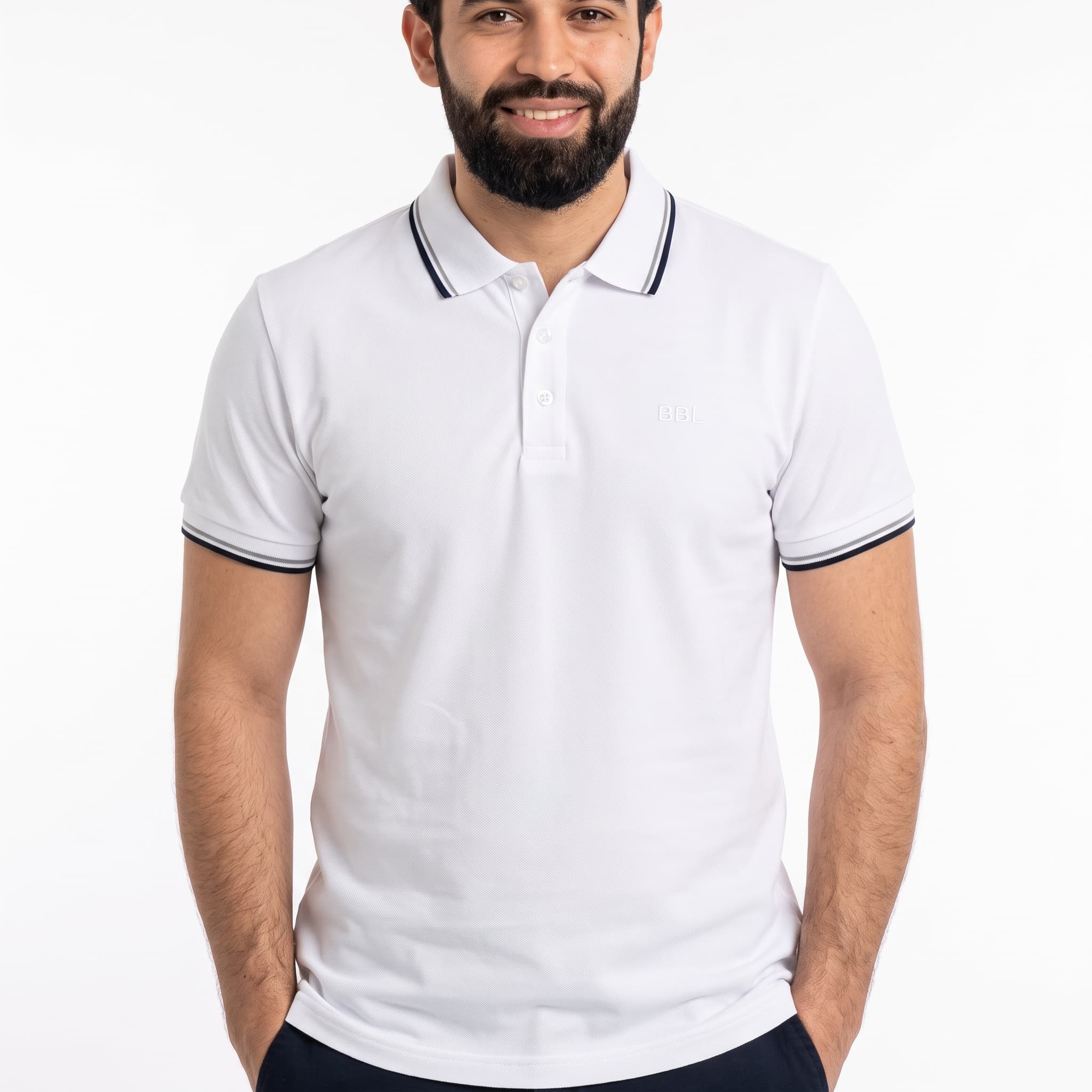Tricou polo bărbați alb din bumbac Pike, S-XXL – Bumbăcel Moldova (vedere frontală)