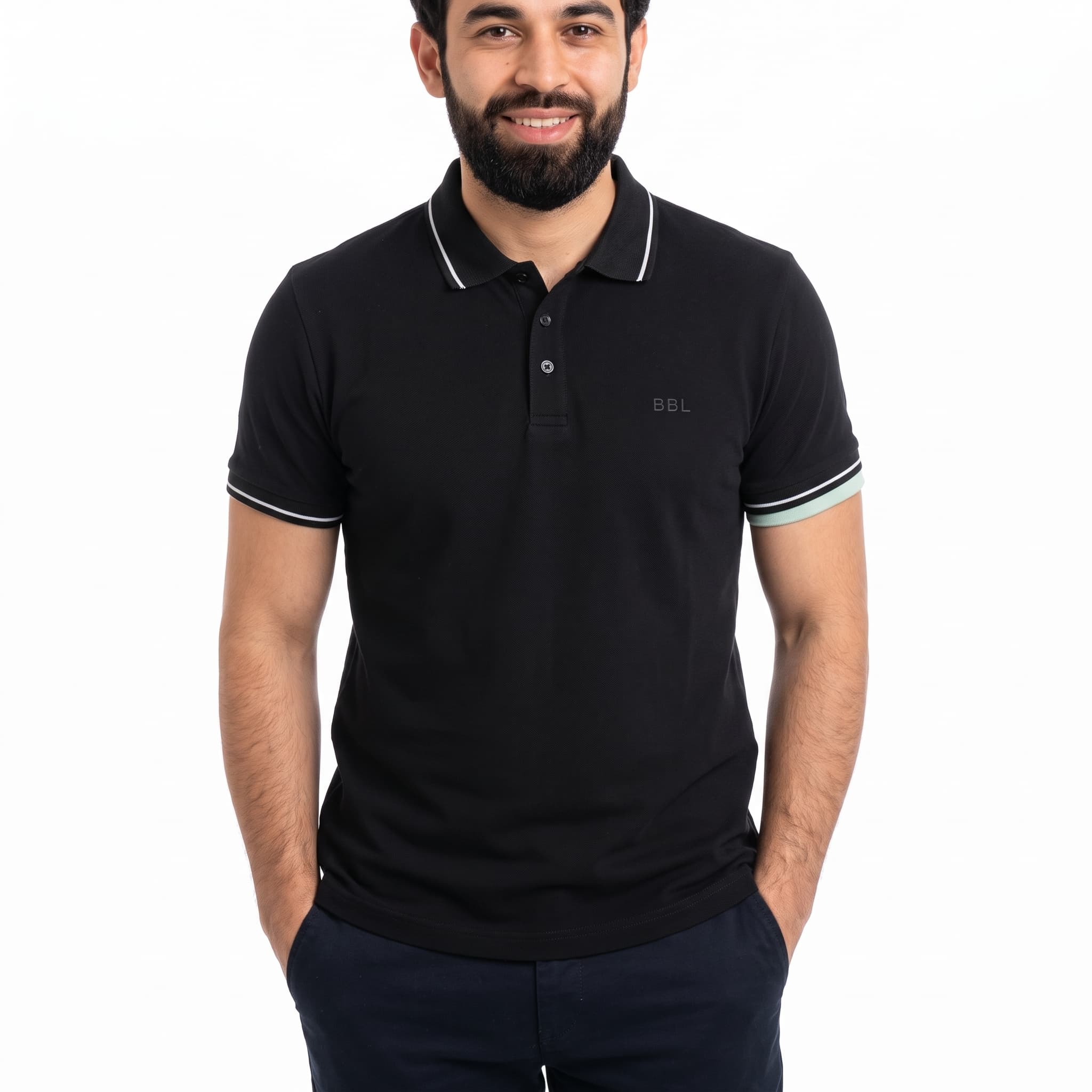 Tricou polo bărbați negru din bumbac Pike, S-XXL – Bumbăcel Moldova (vedere frontală)