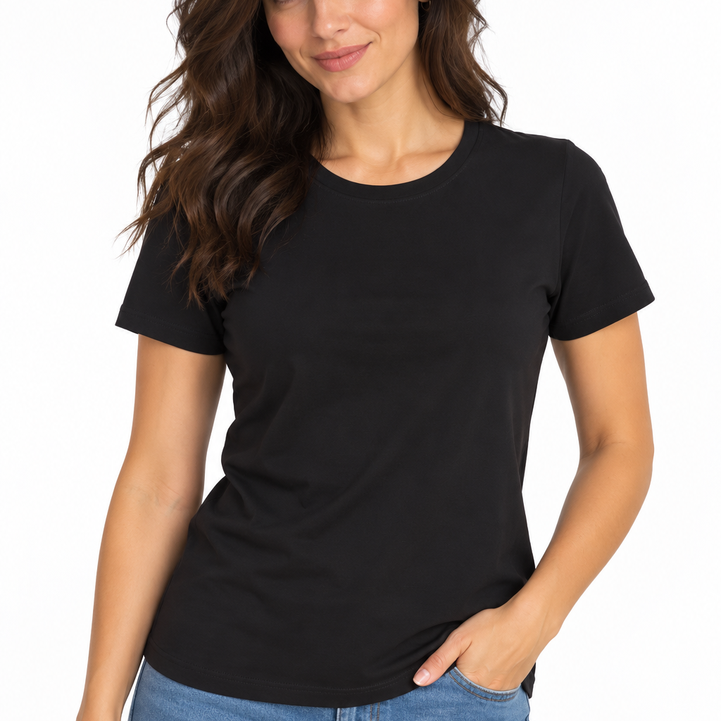 Tricou damă negru uniton din bumbac elastan, S-3XL – Bumbăcel Moldova (vedere frontală)
