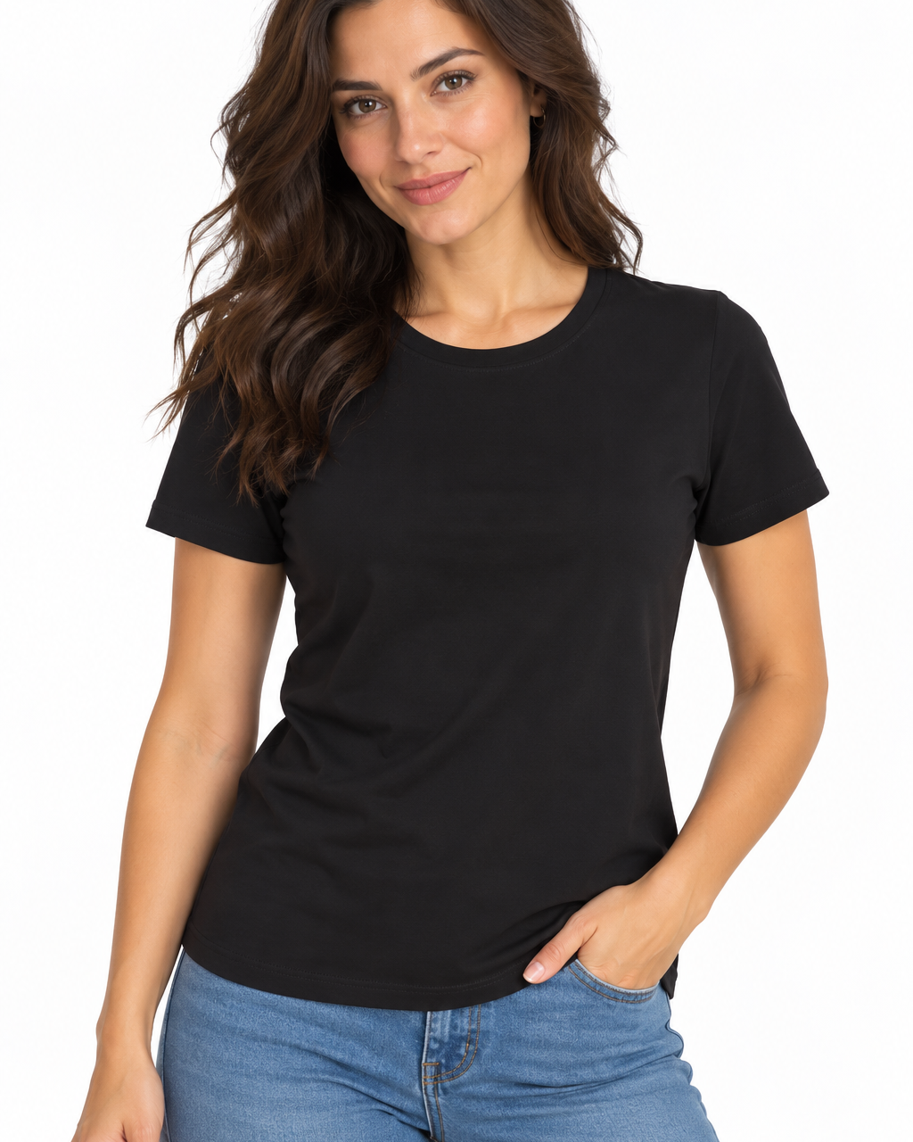 Tricou damă negru uniton din bumbac elastan, S-3XL – Bumbăcel Moldova (vedere frontală)