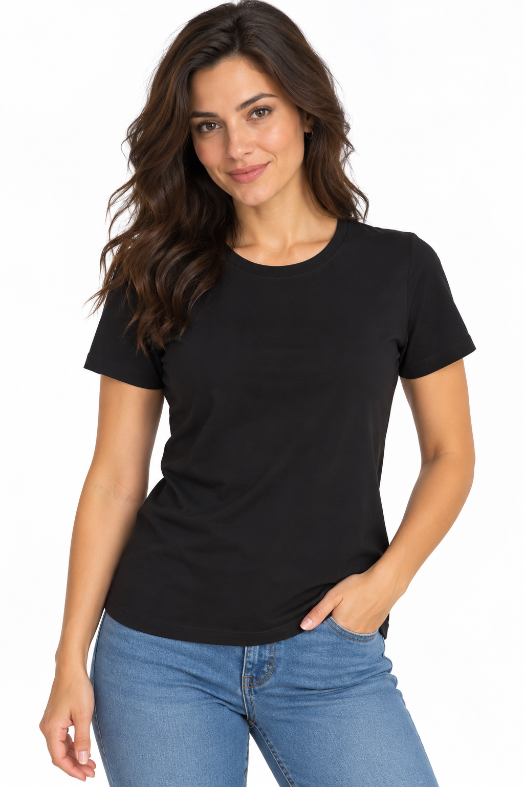 Tricou damă negru uniton din bumbac elastan, S-3XL – Bumbăcel Moldova (vedere frontală)