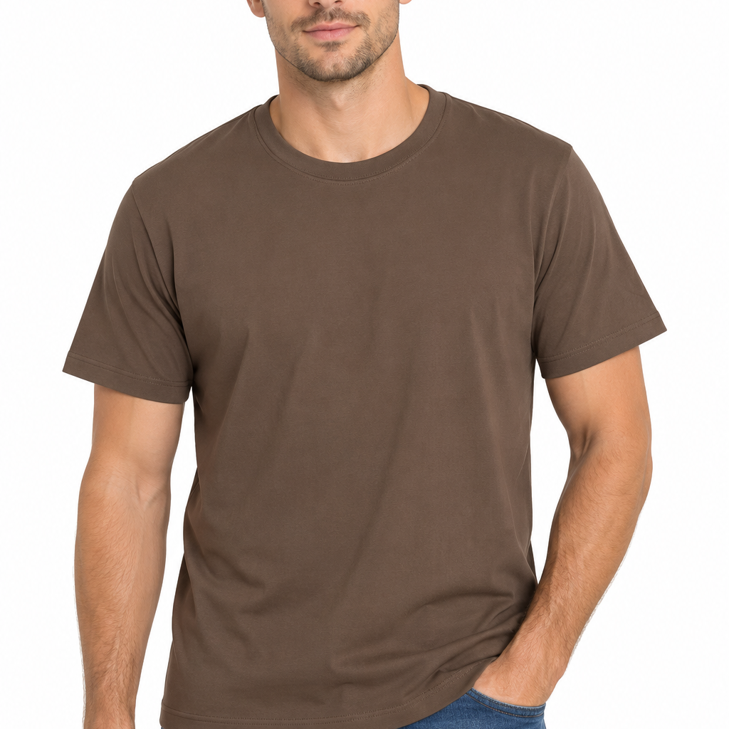 Tricou bărbați maro uniton din bumbac 100%, M-3XL – Bumbăcel Moldova (vedere frontală)