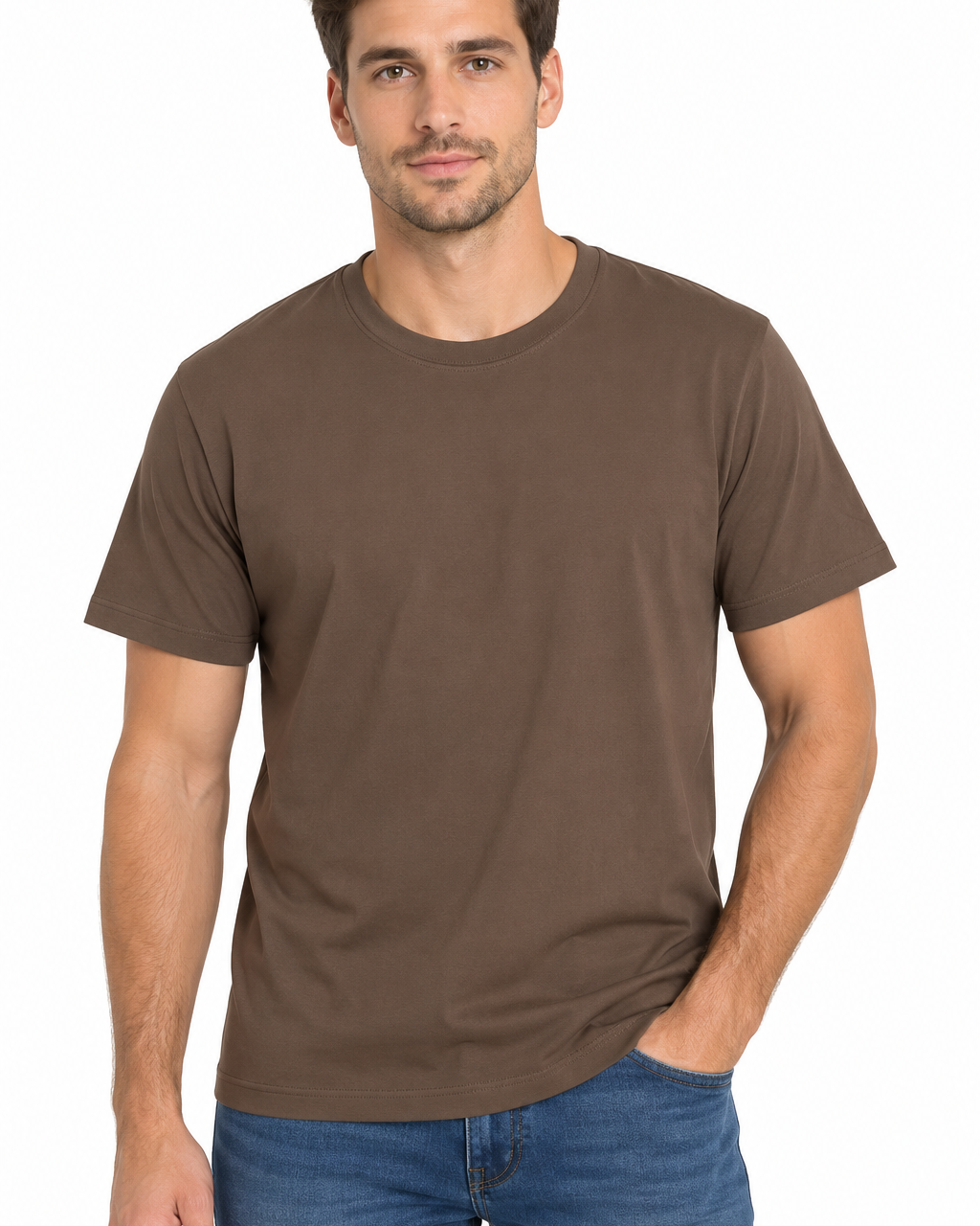Tricou bărbați maro uniton din bumbac 100%, M-3XL – Bumbăcel Moldova (vedere frontală)