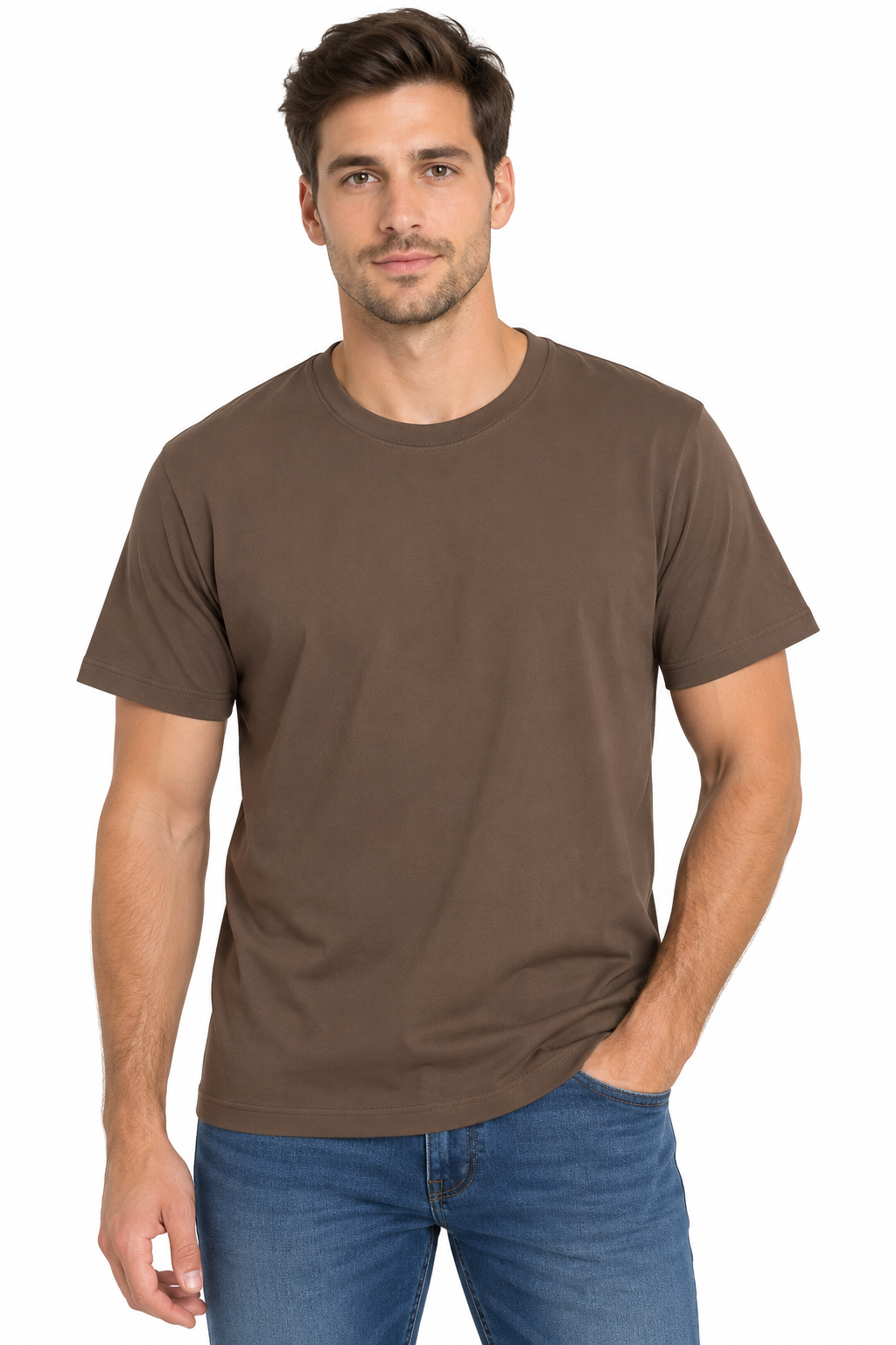 Tricou bărbați maro uniton din bumbac 100%, M-3XL – Bumbăcel Moldova (vedere frontală)