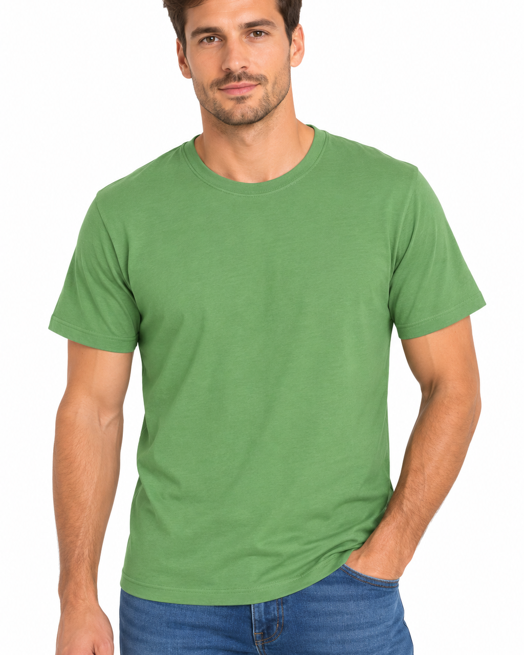 Tricou bărbați verde uniton din bumbac 100%, M-3XL – Bumbăcel Moldova (vedere frontală)