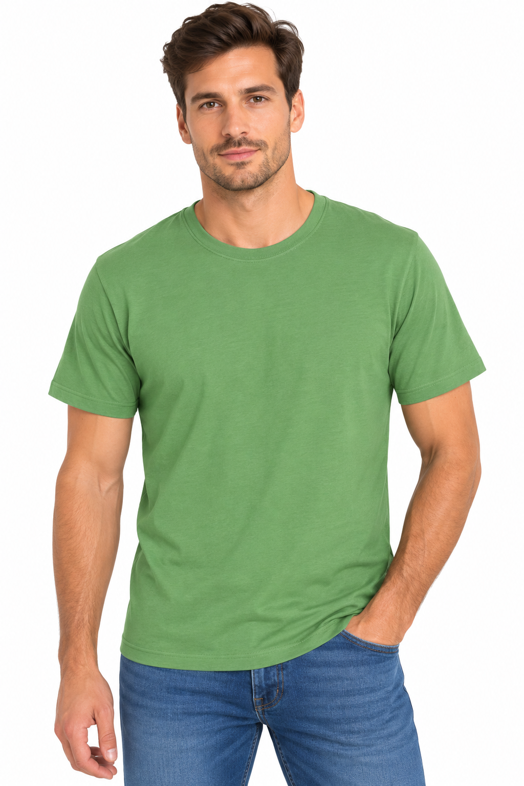 Tricou bărbați verde uniton din bumbac 100%, M-3XL – Bumbăcel Moldova (vedere frontală)